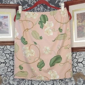 Chris Kellogg pink green white vintage floral print skirt lined 100% cotton